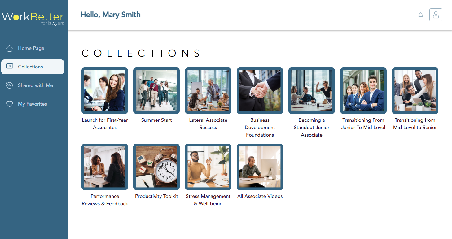 The new WorkBetter for Lawyers platform collections page